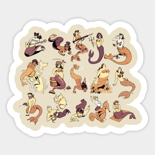 Mermaid Pin-ups (Alternate) Sticker by Victor Maristane